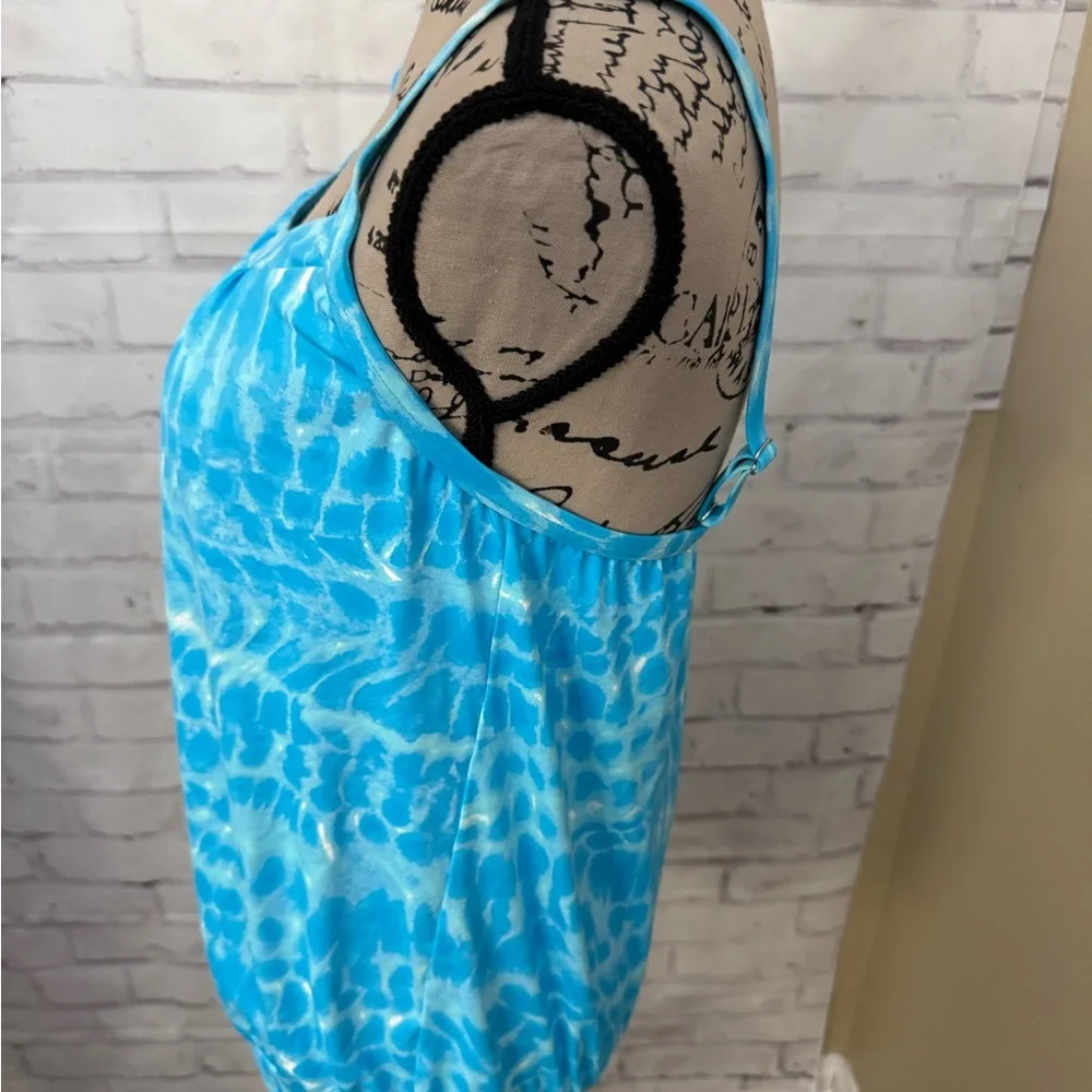 Lands’ End Modest  Blouse‎ Style Tank Tankini Swimsuit Top Size 10 Blue Tie Dye
